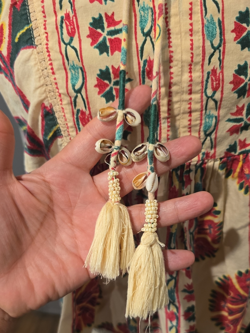 Haute Hippie Boho Embroidered Tassel Peasant Top - Cream & Red Floral - Picture 4 of 9